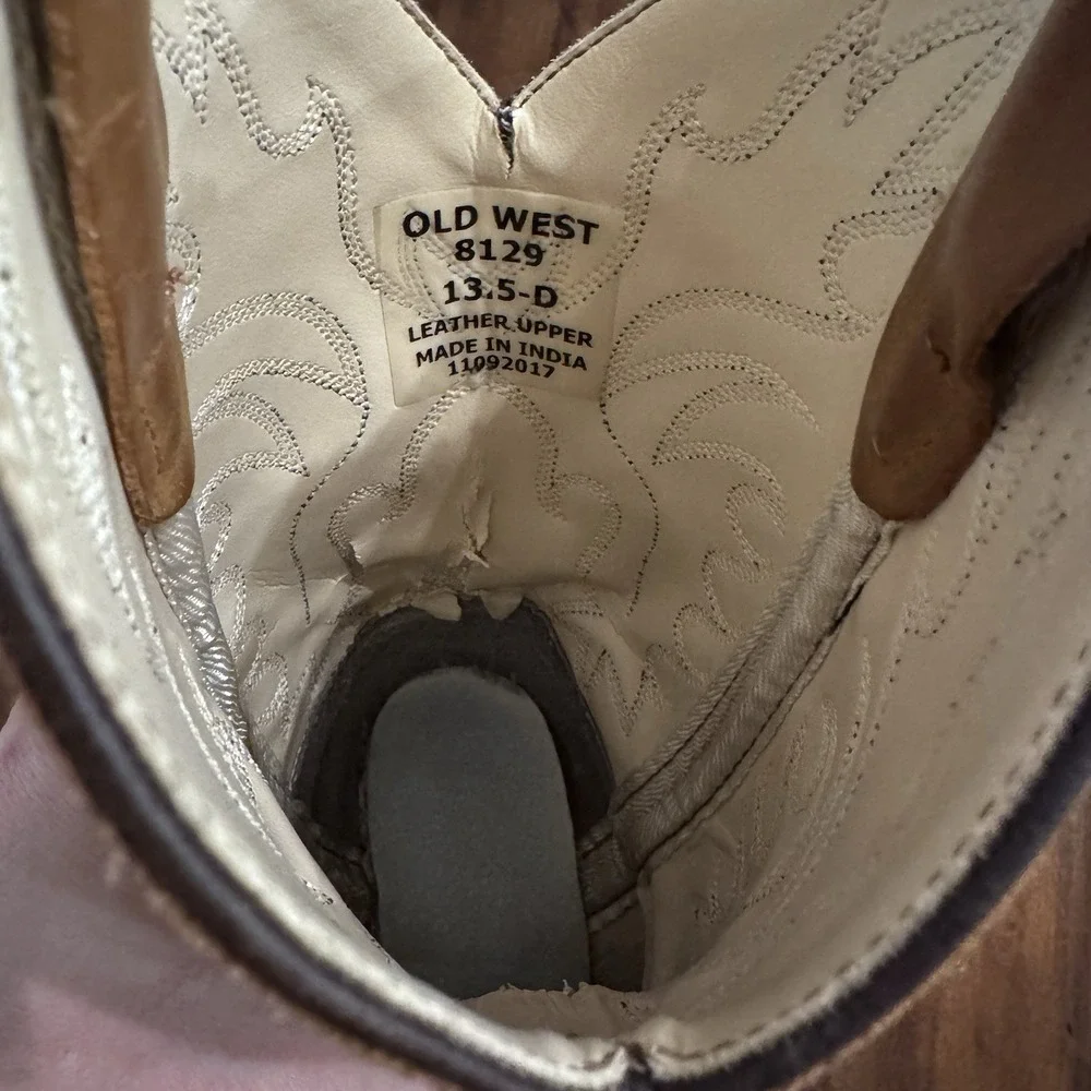 Old West Kids Unisex Cowboy Boots Brown Western Pointed Toe 8129 Size 13.5